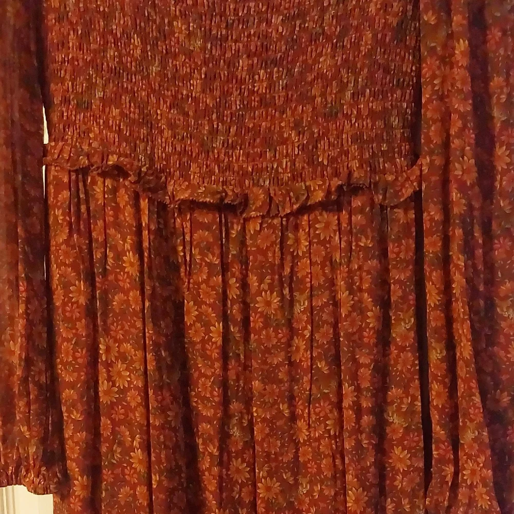 FARM Rio Rust Floral Long Sleeve Maxi Dress Size XS - Picture 4 of 9